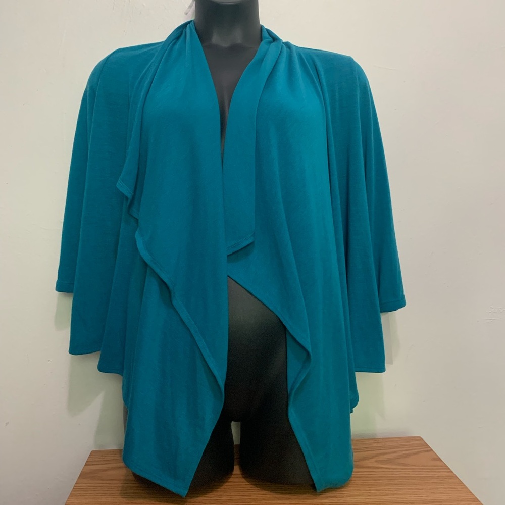 NWT Open Front Cardigan Cascade Collar Teal Medium